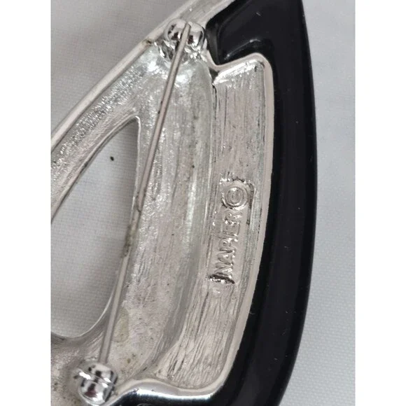 Napier Silver Tone Black Enamel Teardrop Modernist Brooch Sleek Minimalist #597 - Picture 5 of 8